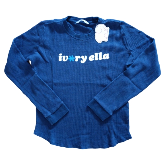 Ivory ella Snowflake Waffle Knit Long Sleeve Tee Shirt Various Sizes Navy Blue - Picture 7 of 7